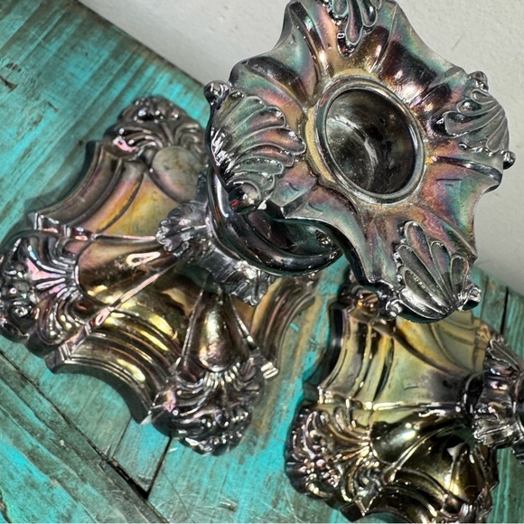 Coronet Plate E.P.Lead Ornate Gothic Victorian Silver Candle Stick Holders - Picture 5 of 15